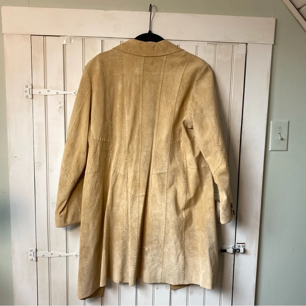 90s Coldwater Creek Leather Suede Trench Coat Women Med Open Front Western Boho - Picture 7 of 15